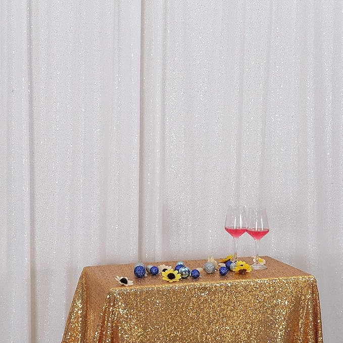 Eternal Beauty White Sequin Backdrop, 5x7 Ft Glitter Background Curtains - Image 3