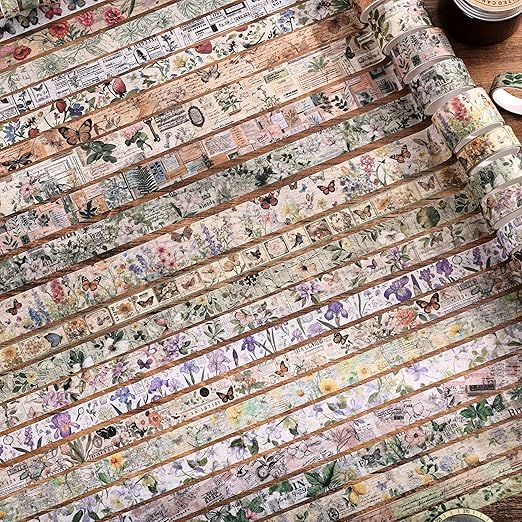 42 Rolls Vintage Washi Tape Set, Delicate Butterfly & Lush Floral Botanical - Image 5