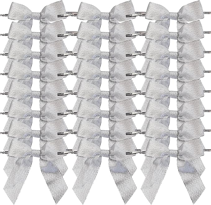 50pcs 3-1/2" Metallic Silver Glitter Ribbon Bows - Image 2