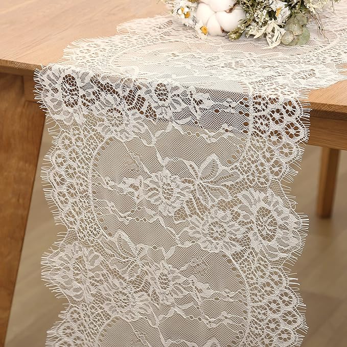 Lace Table Runner 6 Packs Ivory Table Fabric Embroidered Boho Table Runners by LuoluoHouse