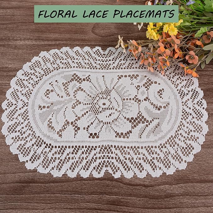 2PCS Oval Lace Placemats for Dining Table, Embroidered Table Mats Farmhouse Cup - Image 5