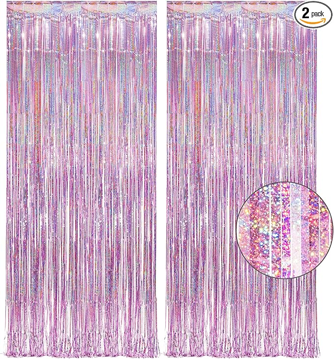 Pink Tinsel Curtain Party Backdrop by GREATRIL