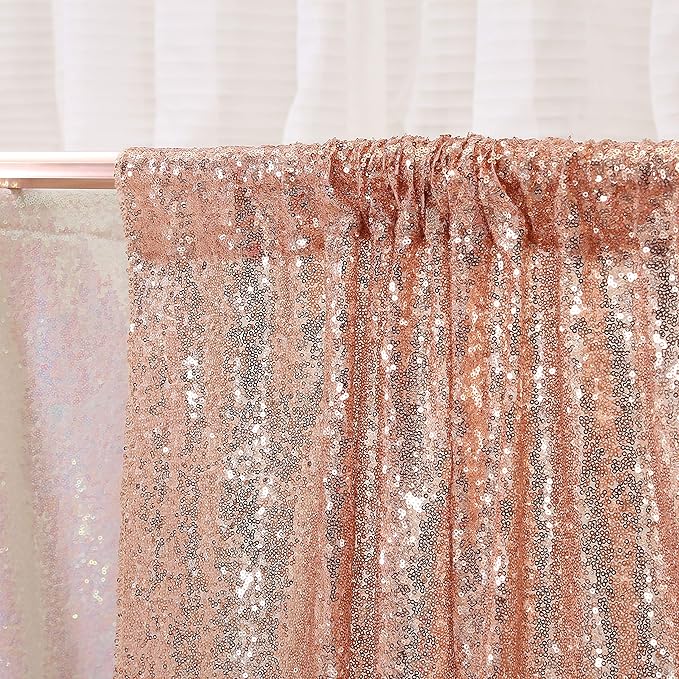 Poise3EHome Rose Gold Sequin Backdrop, 2 Panels 2FTx8FT Glitter Background - Image 6