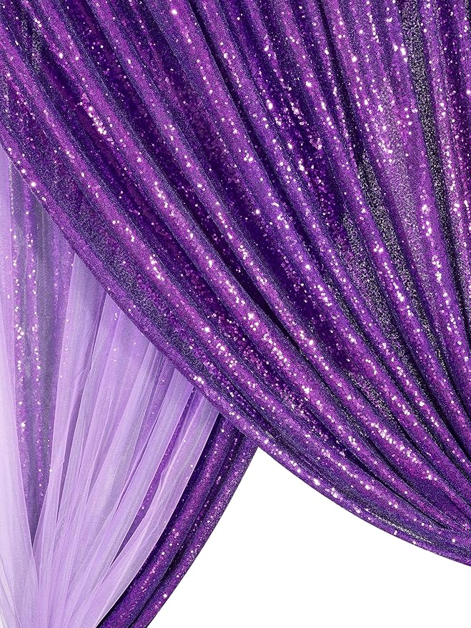 7ft x 7ft Purple Sequin Backdrop Glitter Party Backdrop Curtains Photo - Image 4