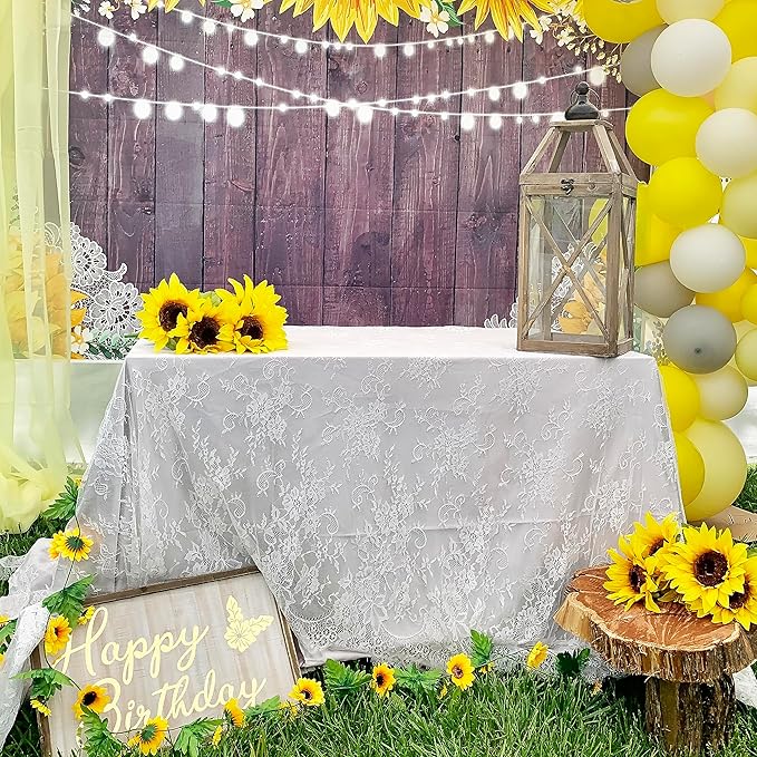 Lace Tablecloth White Wedding Tablecloths 60x120 Inch Vintage Rustic Farmhouse - Image 4