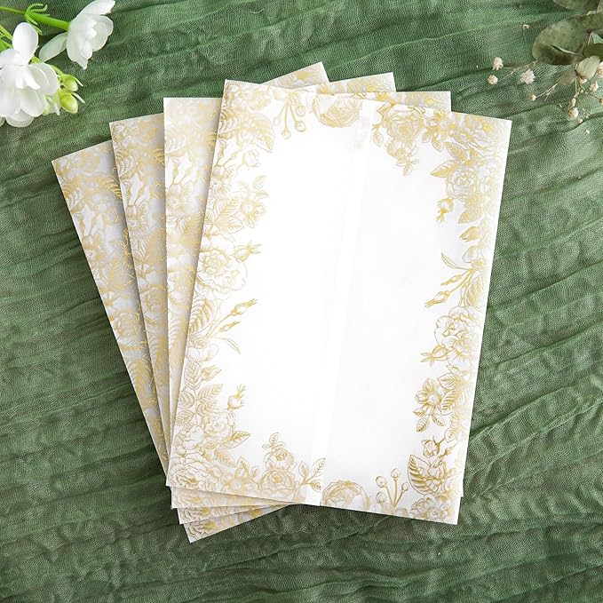 PONATIA 50 PCS Vellum Jackets for 5x7 Invitations- 135gsm Gold Foil Print - Image 2