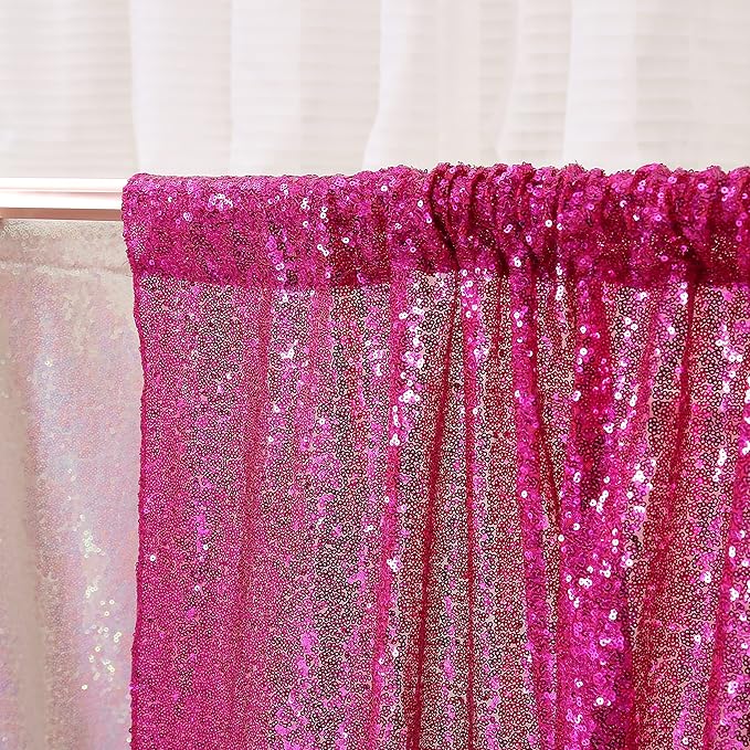 Poise3EHome Hot Pink Sequin Backdrop Curtain, 2 Panels Hot Pink Sequin Backdrop - Image 6