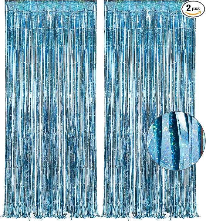 Blue Tinsel Curtain Party Backdrop by GREATRIL