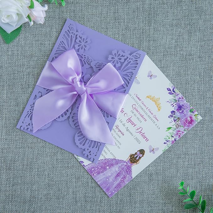 20 PCS 5.12x7.2 Butterfly Quinceanera Invitation Cards, Laser Cut Wedding 5x7 - Image 8