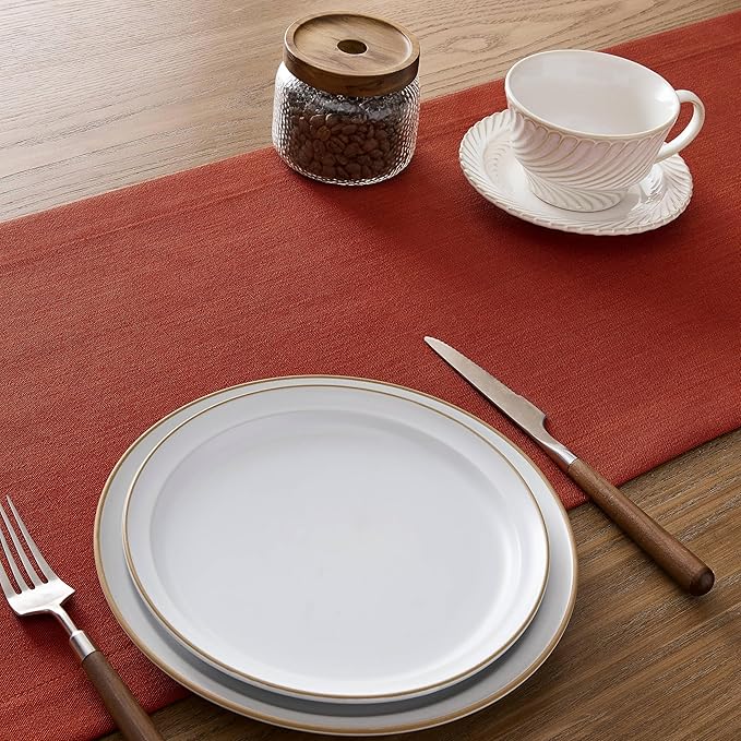 ZeeMart Linen Textured Border Table Runner, 14 x 72 Inch Orange, Farmhouse - Image 5