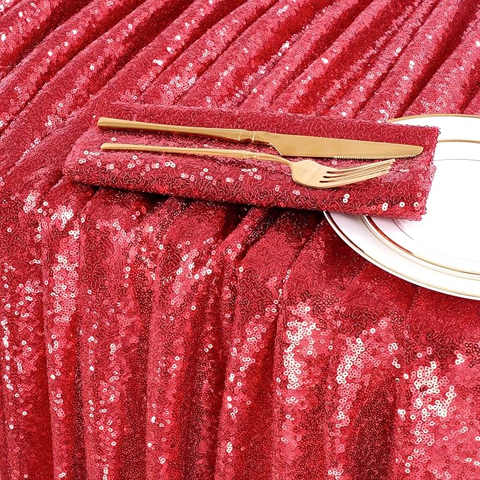 QueenDream Sequin Tablecloth 60x102 Inch Red Tablecloth Glitter Table Cloth - Image 5