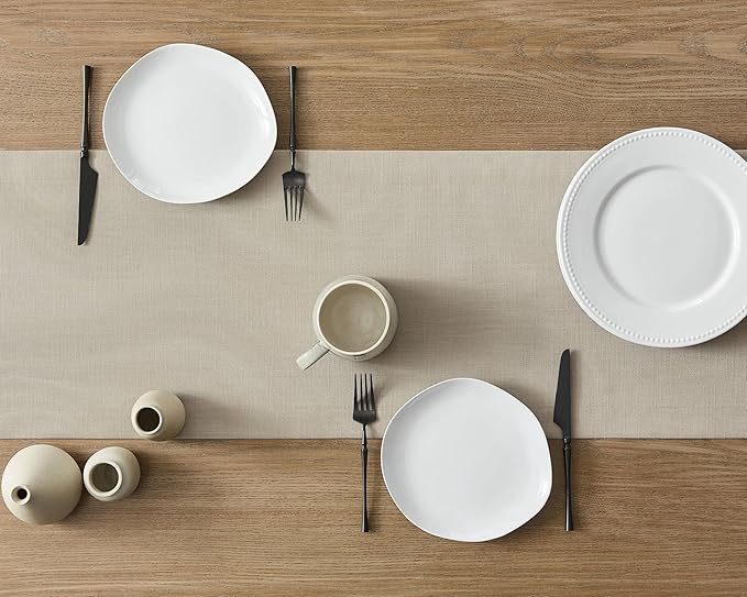 ZeeMart Linen Textured Border Table Runner, 14 x 48 Inch Natural, Farmhouse - Image 4