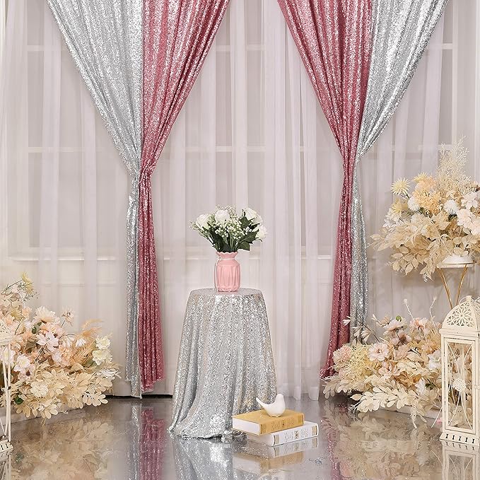 Poise3EHome 2 Panels 2ft x 8ft Fuchsia Pink Sequin Backdrop Curtains - Image 5