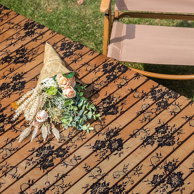 TINWIN Rectangle Lace Tablecloth 60x120 Inch Black Vintage Runner Eyelash Fabric - Image 4