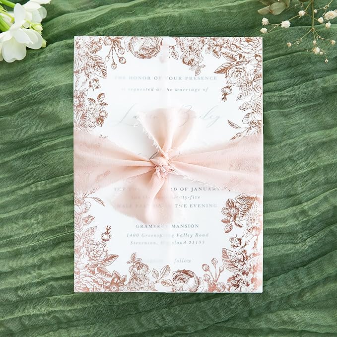 PONATIA 50 PCS Vellum Jackets for 5x7 Wedding Invitation Cards- 135gsm Floral - Image 9