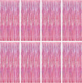 8 Pack Pink Backdrop, 3.28 FT x 7.05 FT Fringe Curtains, Metallic Glitter Pink by ZATAYE