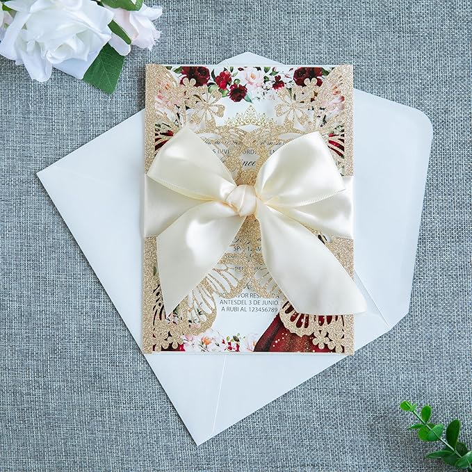 20 PCS 5.12x7.2 Butterfly Quinceanera Invitation, Laser Cut Wedding Invitation - Image 7