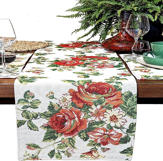 Tache Sweet Roses Spring Summer Traditional Country Vintage White Red Floral by TacheHomeFashion