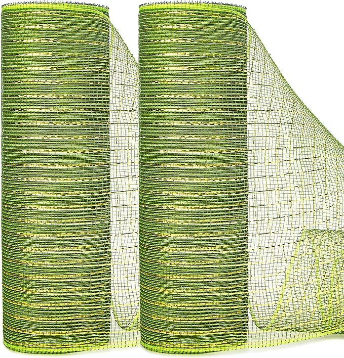 Ribbli 2 Rolls Moss Green Mesh Ribbon, 10 inch x 30 feet Each Roll, Metallic by Ribbli