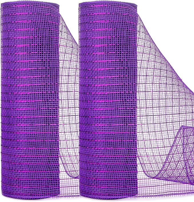 Ribbli 2 Rolls Purple Mesh Ribbon, 10 inch x 30 feet Each Roll, Metallic Purple by Ribbli