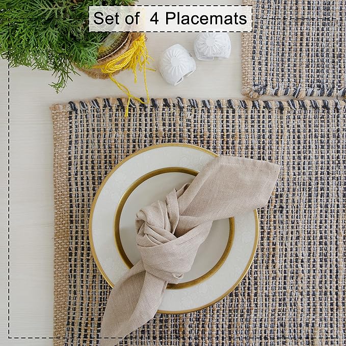 Chardin Home Natural Jute & Grey Placemats, 13x19 Inch Dining Table Placemats - Image 6