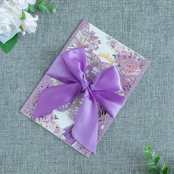 20 PCS 5.12x7.2 Butterfly Quinceanera Invitation, Laser Cut Wedding Invitation - Image 2