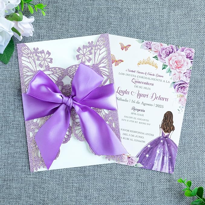 20 PCS 5.12x7.2 Butterfly Personalized Quinceanera Invitation, Customized XV - Image 2
