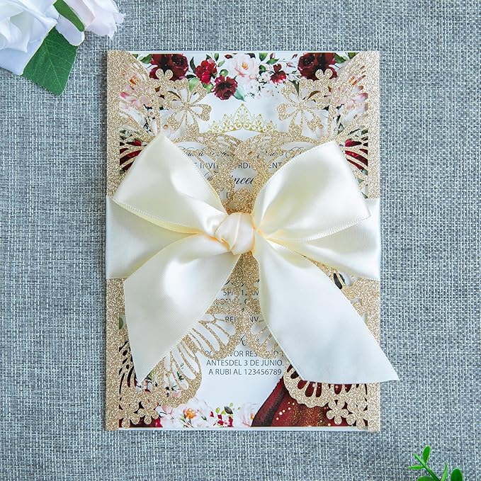 20 PCS 5.12x7.2 Butterfly Quinceanera Invitation, Laser Cut Wedding Invitation - Image 2