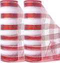Ribbli 2 Rolls Red and White Stripe Metallic Mesh Ribbon, 10 inch x 30 feet by Ribbli