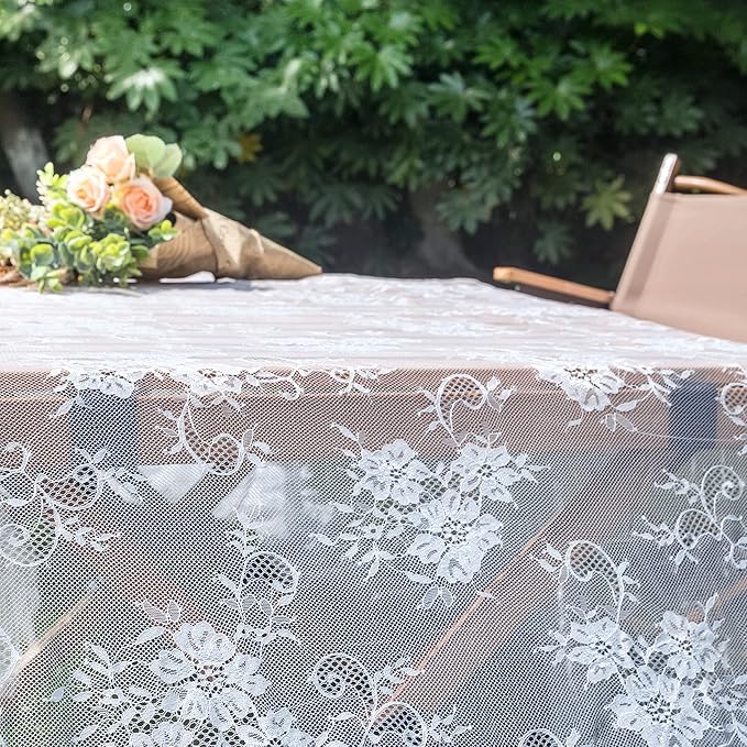 TINWIN Rectangle Lace Tablecloth 60x120 Inch White Vintage Runner Eyelash Fabric - Image 6