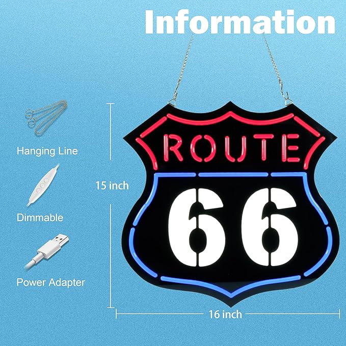 Ultrathin Route 66 Neon Sign Art Wall Lights - Image 5