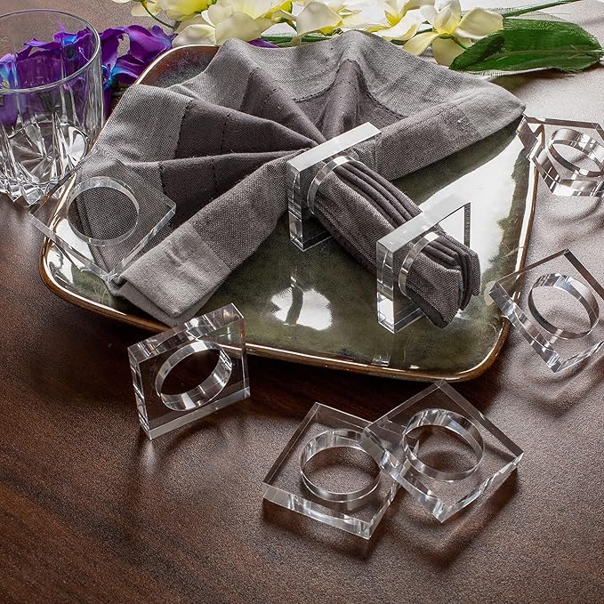 Acrylic Set of 12 Square Beveled Napkin Ring - Image 2