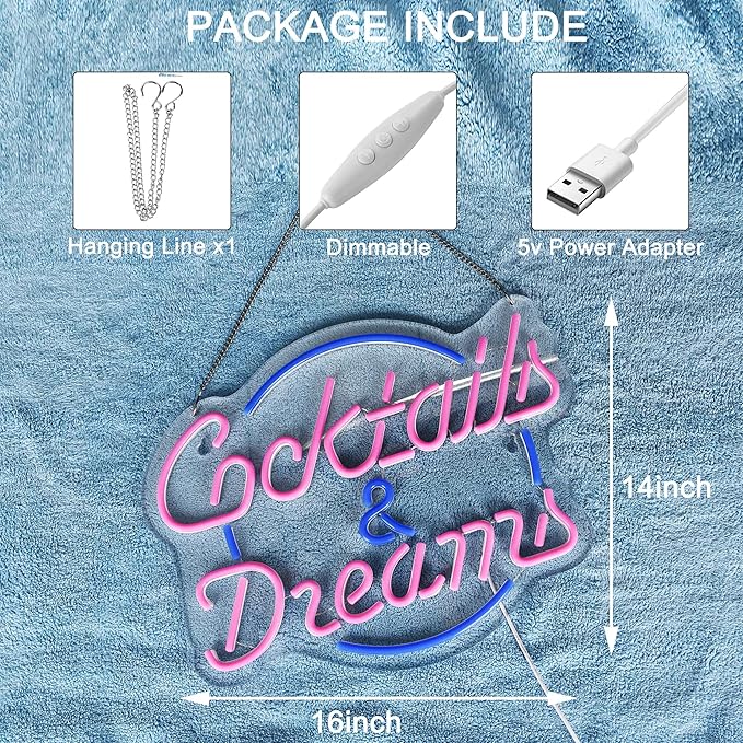 Cocktails and Dreams Neon Sign for Wall Decor Neon Signs - Image 3