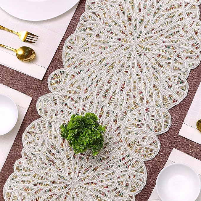 Handmade Beaded Table Runner, 13x36 Inches Lightweight Decorative Table Runner - Image 2