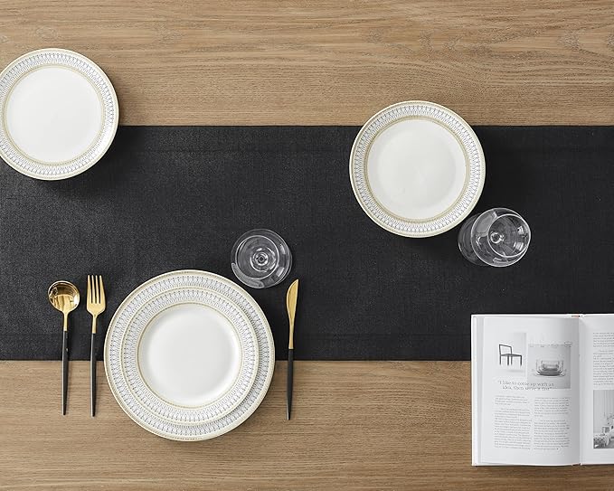 ZeeMart Linen Textured Border Table Runner, 14 x 36 Inch Black, Farmhouse Style - Image 4