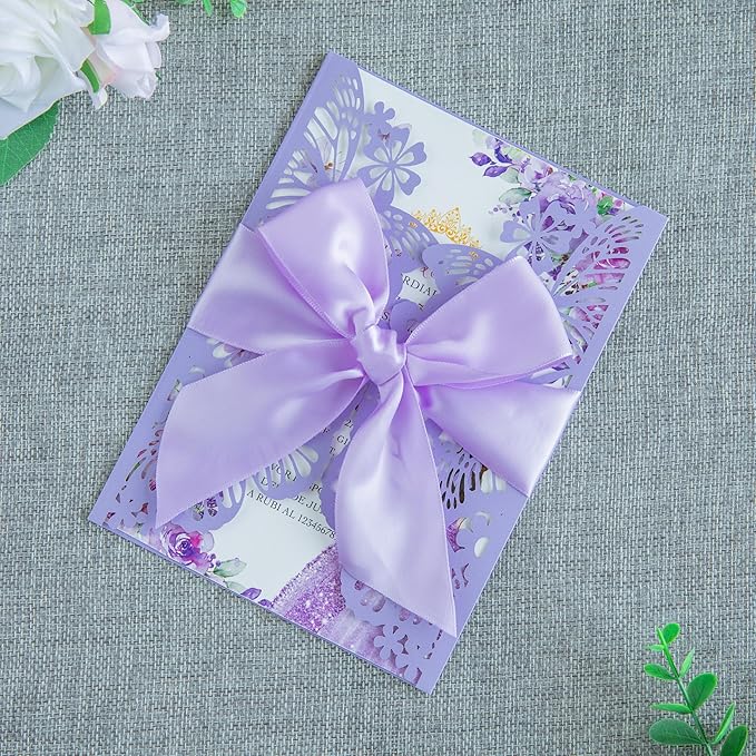 20 PCS 5.12x7.2 Butterfly Quinceanera Invitation Cards, Laser Cut Wedding 5x7 - Image 4