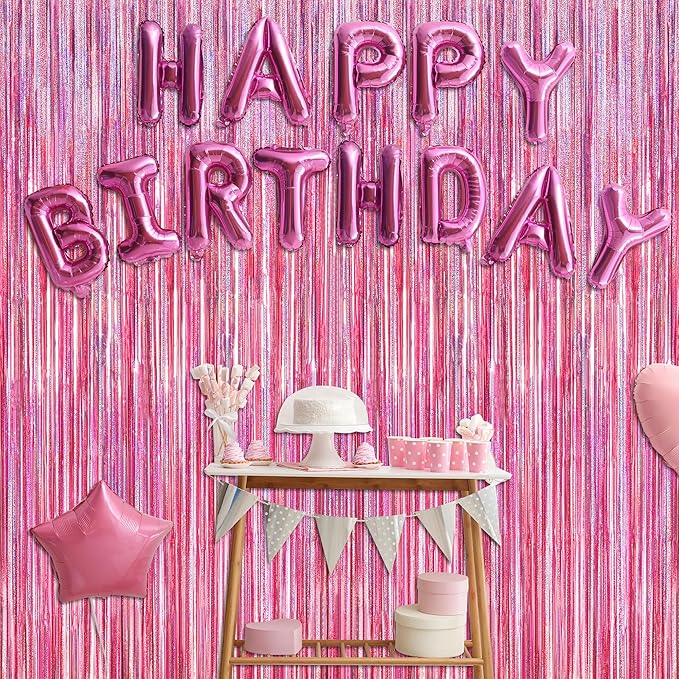 12 Pack Pink Backdrop, 3.28 FT x 7.05 FT Foil Streamers, Metallic Glitter - Image 7