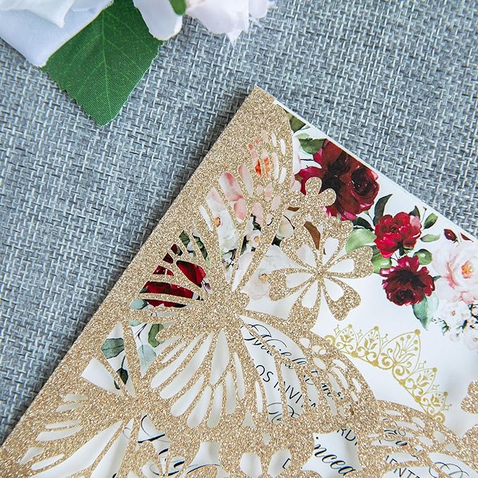 20 PCS 5.12x7.2 Butterfly Quinceanera Invitation, Laser Cut Wedding Invitation - Image 6