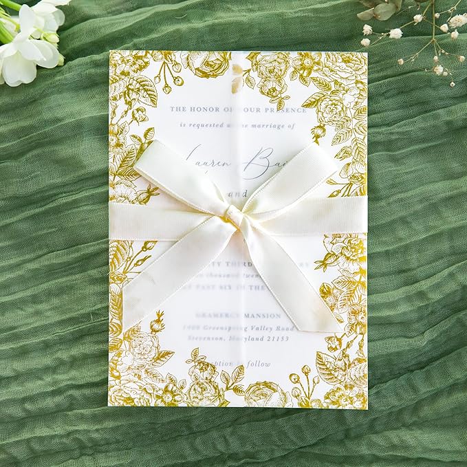 PONATIA 50 PCS Vellum Jackets for 5x7 Wedding Invitation Cards- 135gsm Floral - Image 7