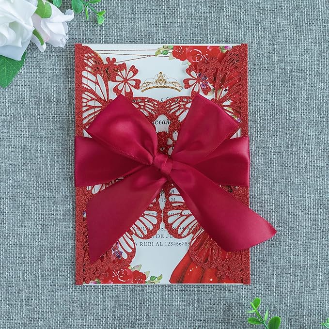 20 PCS 5.12x7.2 Butterfly Quinceanera Invitation, Laser Cut Wedding Invitation - Image 2
