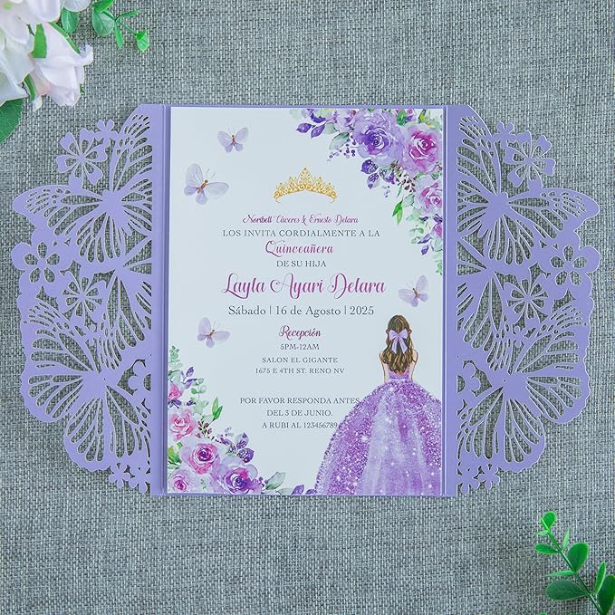 20 PCS 5.12x7.2 Butterfly Quinceanera Invitation Cards, Laser Cut Wedding 5x7 - Image 5