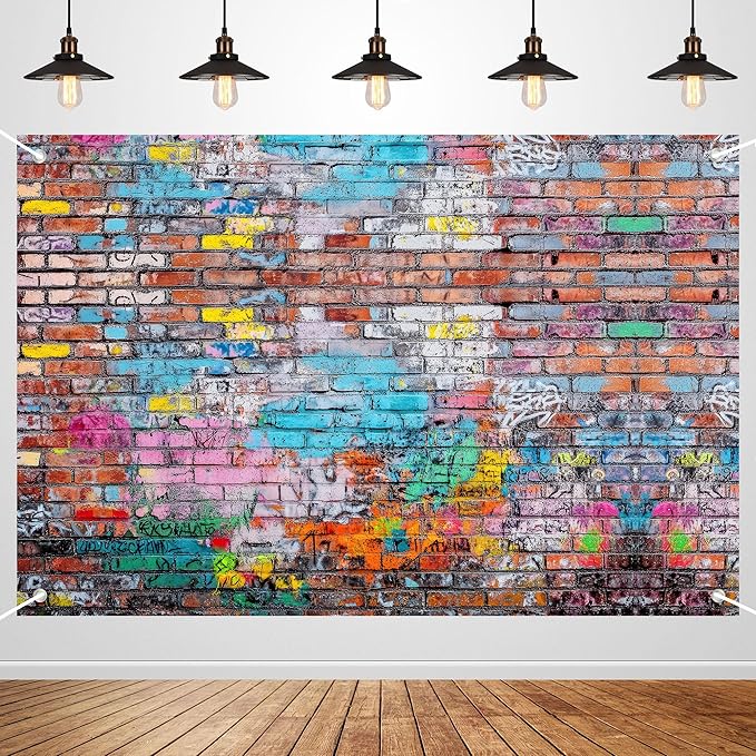 Colorful Graffiti Brick Wall Backdrop Banner by Unknown