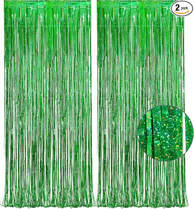 Green Tinsel Curtain Party Backdrop by GREATRIL