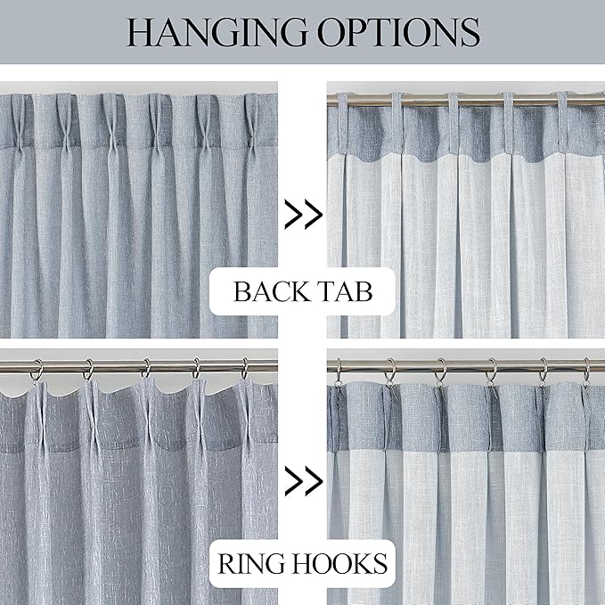 Vision Home Blue Pinch Pleated Semi Sheer Curtains Textured Light Filtering - Image 3