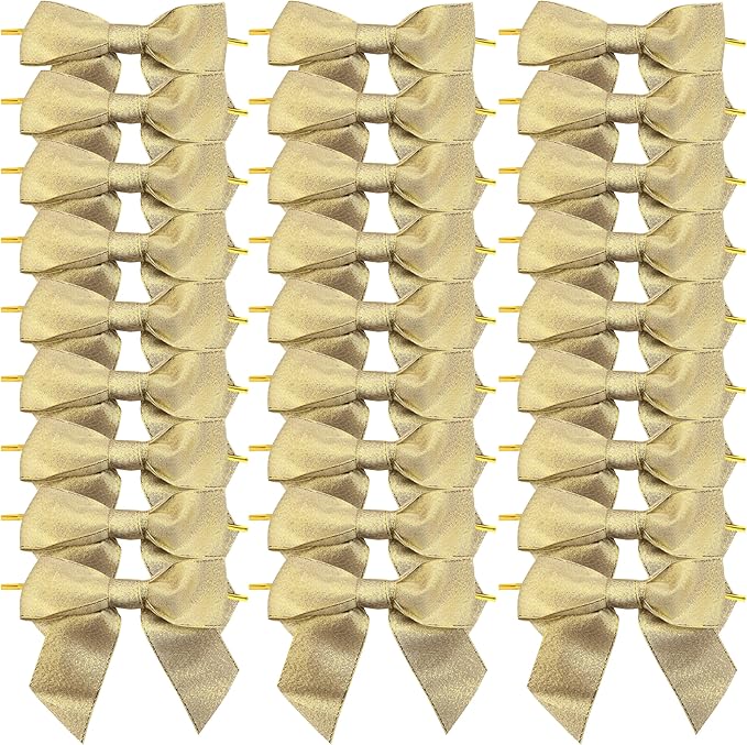 36pcs 4-1/2" Metallic Gold Glitter Ribbon Bows - Image 2
