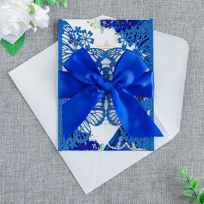 20 PCS 5.12x7.2 Butterfly Quinceanera Invitation, Laser Cut Wedding Invitation - Image 7