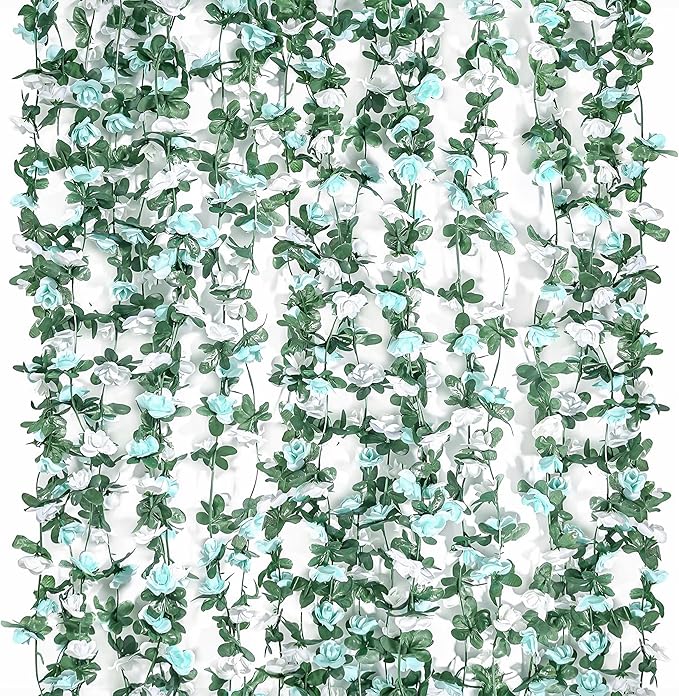 Miracliy 9Pcs 74FT Blue and White Flower Garland Artificial Rose Arch Vines by Miracliy