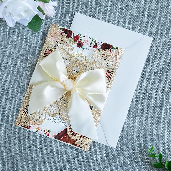 20 PCS 5.12x7.2 Butterfly Quinceanera Invitation, Laser Cut Wedding Invitation - Image 9