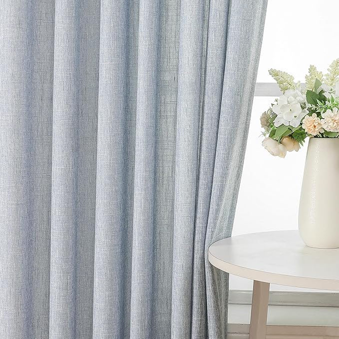 Vision Home Pinch Pleated Blue Semi Sheer Curtains Textured Light Filtering by VisionHome