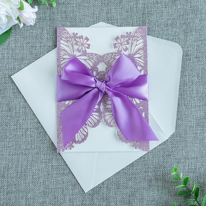 20 PCS 5.12x7.2 Butterfly Quinceanera Invitation, Laser Cut Wedding Invitation - Image 3